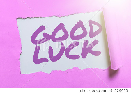Text showing inspiration Good Luck. Internet Concept A positive fortune or a happy outcome that a person can have Text showing inspiration Good Luck. Internet Concept A positive fortune or a happy outcome that a person can have 94329033