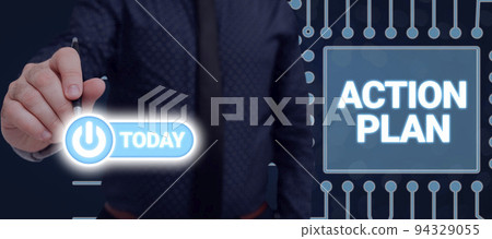 Sign displaying Action Plan. Concept meaning list of things or schedule to be made thia current year 94329055