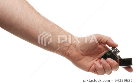 Hand hold holding lighter, isolated on white background with clipping path 94329625