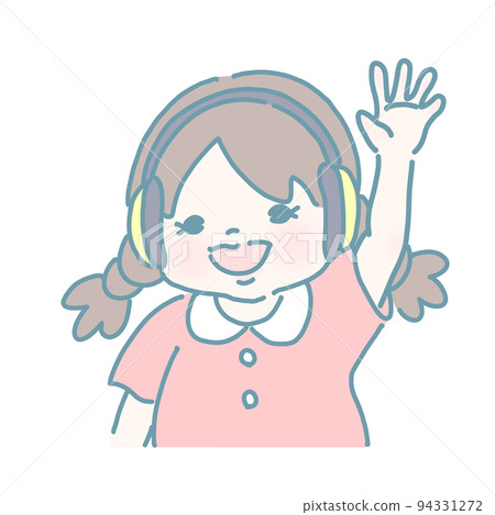 戴耳罩聽力過敏的女孩（柔和的顏色） 94331272