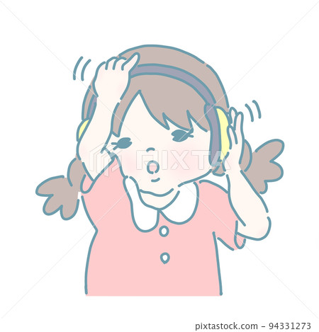 戴耳罩聽力過敏的女孩(柔和的顏色) 戴耳罩聽力過敏的女孩(柔和的顏色) 94331273