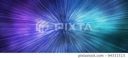 Hyperspace speed effect in night starry sky. Bright blue galaxy, horizontal banner 94331513