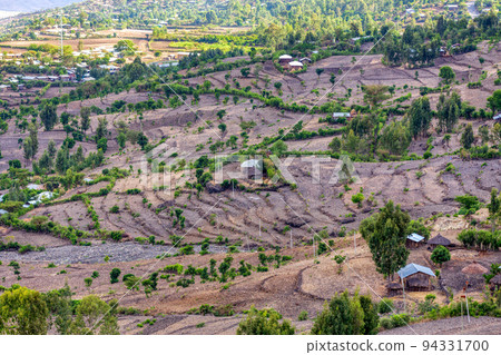 Highland landscape with houses, Ethiopia 94331700