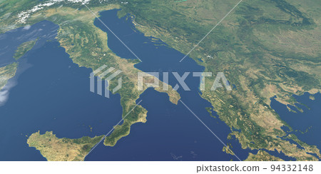 Adriatic sea in planet earth, aerial view from outer space Adriatic sea in planet earth, aerial view from outer space 94332148