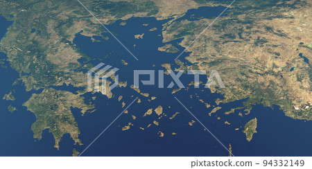 Aegean Sea in Mediterranean sea, aerial view from outer space of earth planet Aegean Sea in Mediterranean sea, aerial view from outer space of earth planet 94332149