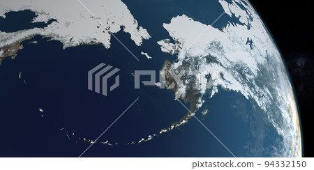 Alaska Peninsula in earth planet. Aerial view from space. 3d rendering Alaska Peninsula in earth planet. Aerial view from space. 3d rendering 94332150