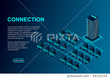 Transfer of user data to the server. Data flow. Data storage. Server. Digital space. Data center Transfer of user data to the server. Data flow. Data storage. Server. Digital space. Data center 94332156