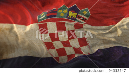 Old Croatia Flag waving at wind Old Croatia Flag waving at wind 94332347
