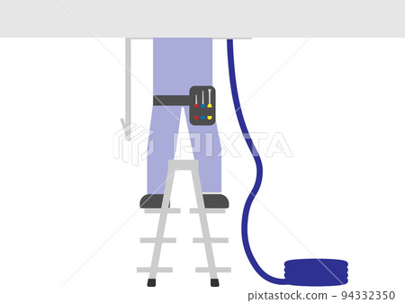 A worker doing wiring work on the ceiling 94332350