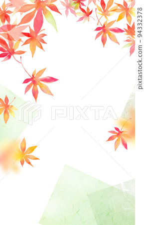 Autumn leaves background material watercolor last green 94332378