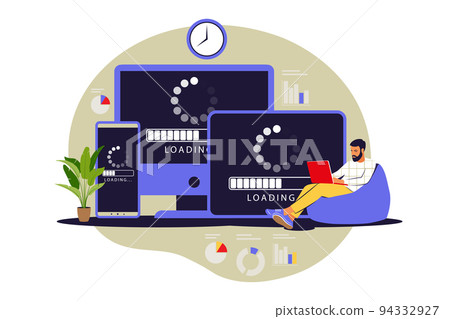 Update concept. Programmer upgrading operation system of computer. Vector illustration. Flat Update concept. Programmer upgrading operation system of computer. Vector illustration. Flat 94332927