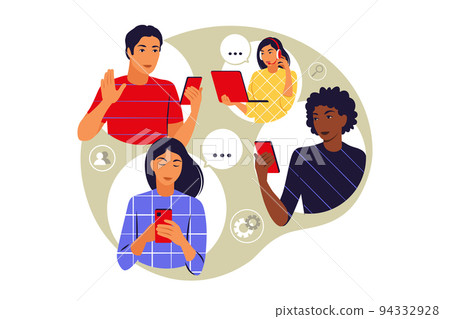 Remote team concept. Team talking online meeting. Videoconference and web communication concept. Vector illustration. Flat. Remote team concept. Team talking online meeting. Videoconference and web communication concept. Vector illustration. Flat. 94332928
