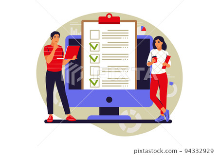 To do list concept. People is standing near large to do list. Vector illustration. Flat. To do list concept. People is standing near large to do list. Vector illustration. Flat. 94332929