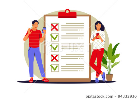 To do list concept. People checking completed tasks and prioritizing tasks in to do list. Vector illustration. Flat. 94332930