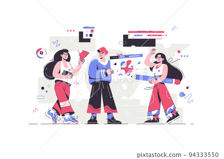 Bearded young teamwork manage finance using diagram illustration Bearded young teamwork manage finance using diagram illustration 94333550