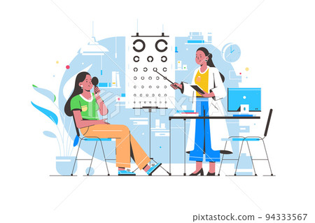 Ophthalmologist checking girls' vision Medical. Patient medical healthcare  94333567