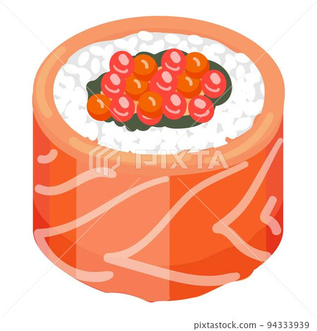 Red caviar sushi roll icon cartoon vector. Japanese roll. Salmon food Red caviar sushi roll icon cartoon vector. Japanese roll. Salmon food 94333939