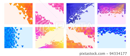 Color triangles background template. Corner gradient triangle pattern, creative triangulation poster with free space for text vector backdrop set Color triangles background template. Corner gradient triangle pattern, creative triangulation poster with free space for text vector backdrop set 94334177