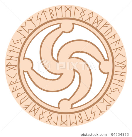 Rod symbol, an ancient Slavic symbol, decorated with Scandinavian patterns. Beige fashion design 94334553