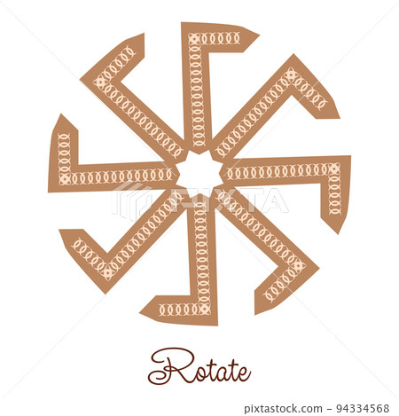 Kolovrat, an ancient Slavic symbol, decorated with Scandinavian patterns. Beige fashion design 94334568