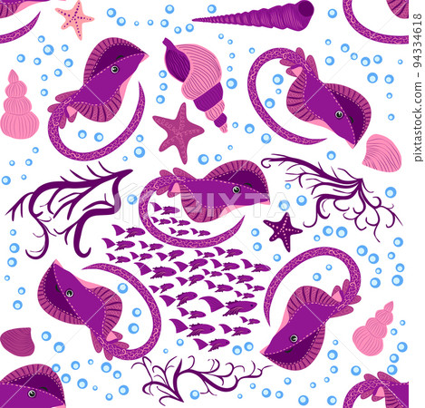 Batomorphi sea life, fish, animals bright seamless pattern. sea travel, snorkeling with animals, tropical fish Batomorphi sea life, fish, animals bright seamless pattern. sea travel, snorkeling with animals, tropical fish 94334618