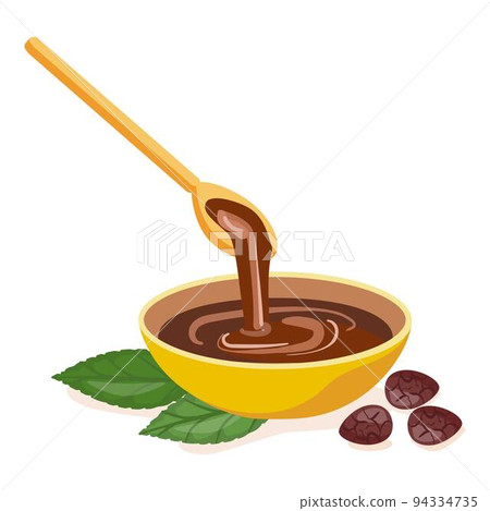 Hot chocolate bowl icon cartoon vector. Cocoa plant. Leaf nut 94334735