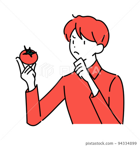 tomato and man A man thinking about tomato nutrients and dietary education. Vector illustration material of a man holding a tomato in his hand. tomato and man A man thinking about tomato nutrients and dietary education. Vector illustration material of a man holding a tomato in his hand. 94334899