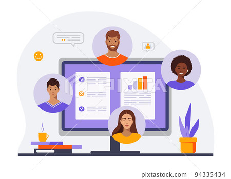 Virtual business group meeting, video conference call. Virtual business group meeting, video conference call. 94335434