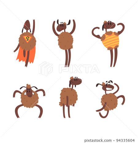 Funny Brown Sheep Character as Hoofed Animal Engaged in Different Activity Vector Set 94335604