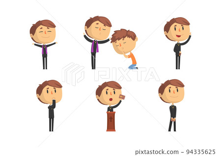 Catholic Preacher or Priest Giving Speech and Blessing Vector Set Catholic Preacher or Priest Giving Speech and Blessing Vector Set 94335625