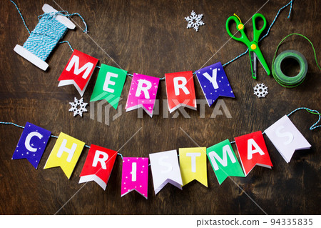 Merry Christmas background and decorations on rustic background. Merry Christmas background and decorations on rustic background. 94335835