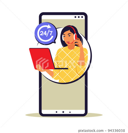 Service 24 7 concept. Call center support. Vector illustration. Flat Service 24 7 concept. Call center support. Vector illustration. Flat 94336038