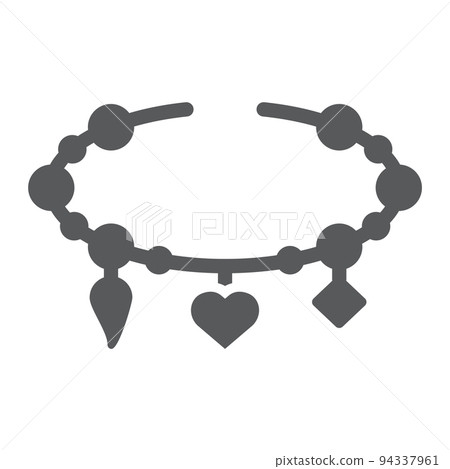 Bracelet with heart glyph icon, jewellery and accessory, bracelet with pendants sign, vector graphics, a solid pattern on a white background, eps 10. 94337961
