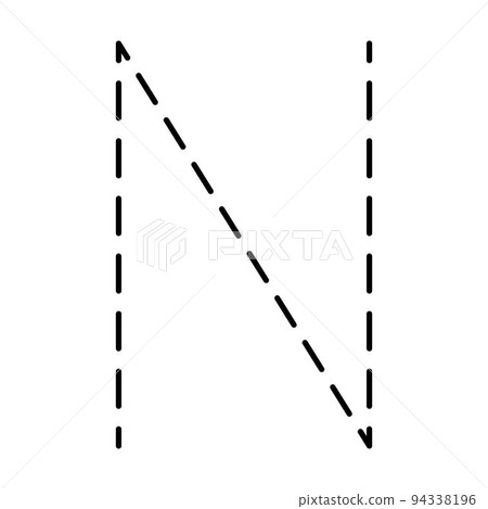 Tracing Alphabet letter N prewriting dotted line element for kindergarten, preschool and Montessori school kids worksheet for handwriting practice activity. 94338196