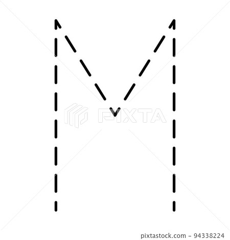 Tracing Alphabet letter M prewriting dotted line element for kindergarten, preschool and Montessori school kids worksheet for handwriting practice activity. 94338224