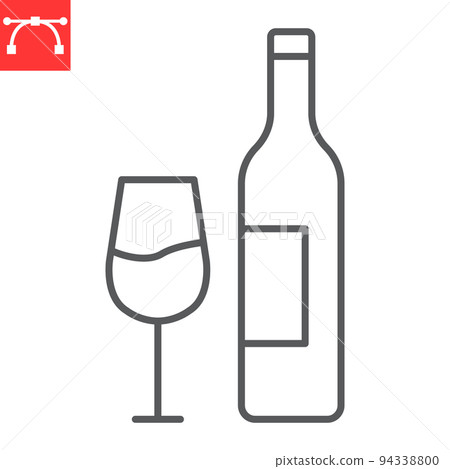 Wine line icon, restaurant and beverage, wine bottle with wine glass vector icon, vector graphics, editable stroke outline sign, eps 10. 94338800