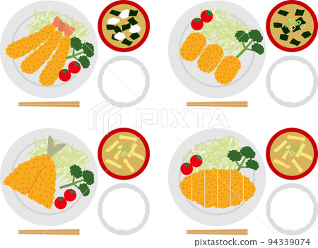 Rice, miso soup and fries 94339074