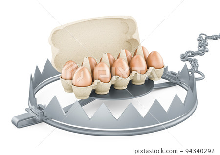 Bear trap with eggs in an egg carton. 3D rendering 94340292