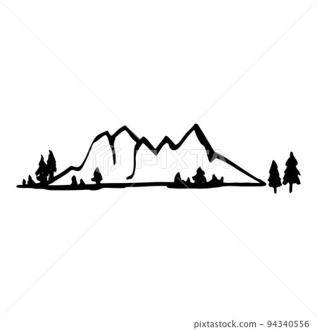 Black Mountain silhouette. Hand-drawn doodle. Vector illustration 94340556