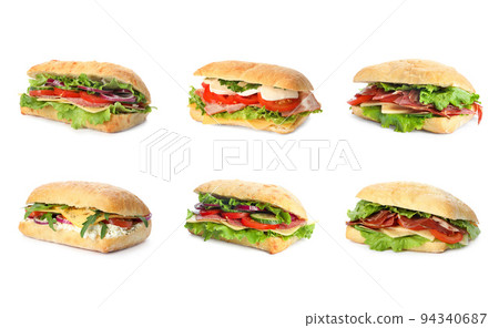 Set of delicious sandwiches on white background Set of delicious sandwiches on white background 94340687