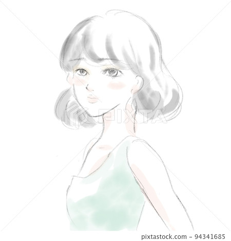 水彩女鮑勃夏天側身A 水彩女鮑勃夏天側身A 94341685