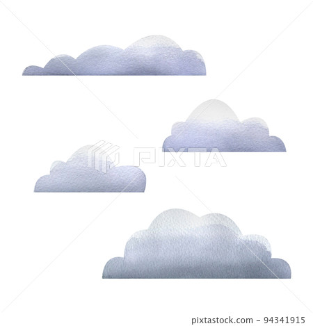 Abstract, stylized clouds, cartoon, simple. Watercolor illustration. Isolated objects on a white background from a large VALENTINE's DAY set. For decoration, design and compositions. 94341915