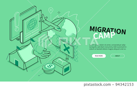 Migration camp - line design style isometric web banner 94342153