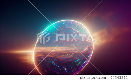 3D render massive cosmic portal with holographic color, Beautiful HD wallpaper. 94343211