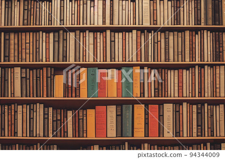 3d render bookshelves in the library with old books collections. digital art 94344009