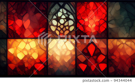 Red glowing stained glass pattern background. 94344044