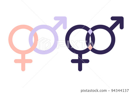Men and women symbol. Gender equality symbol. Women and men should always have equal opportunities. Vector illustration. Flat. 94344137
