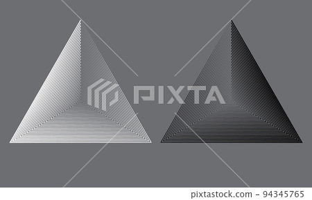 Set of black and white triangles with lines. Abstract geometric art lines background. 94345765