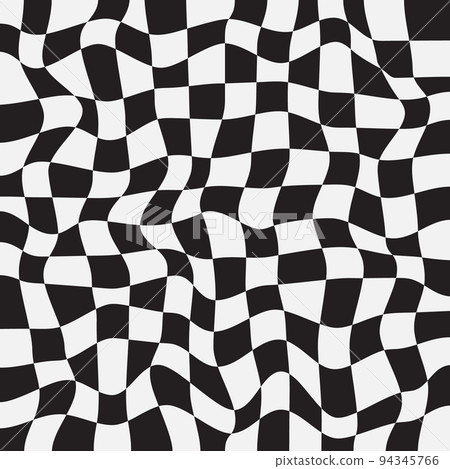 Abstract black and white distorted checkered pattern. 94345766