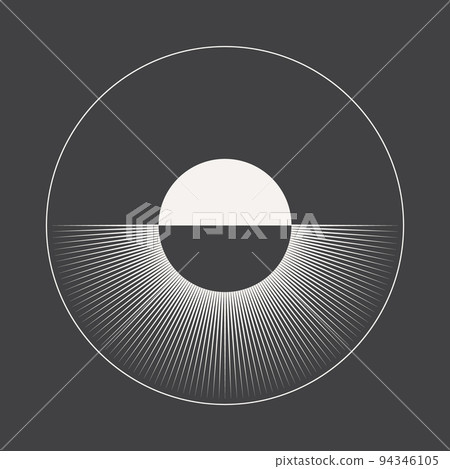 Art sunset background. Tattoo template or logo with lines. Abstract art circle symbol or icon. 94346105